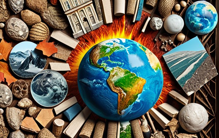 **
Collage art depicting climate change impact, combining old & new images with diverse textures & colors.
**